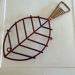 Midcentury Fish Trivet Red Iron/Woven Handle